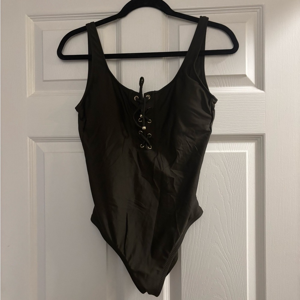 Mossimo Supply Co. Green One Piece Swimsuit with Lace-Up Front